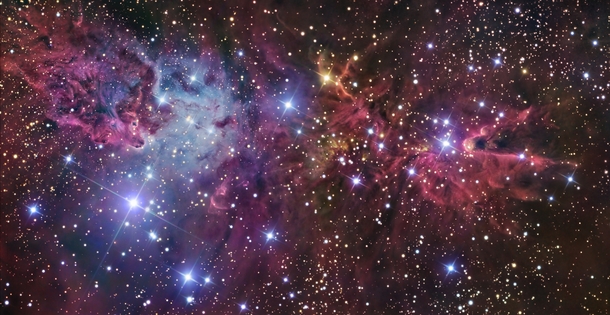 A Spectacular Picture of the Fox Fur Nebula the Cone Nebula and the Christmas Tree Star Cluster in NGC  a complex star-formation region 