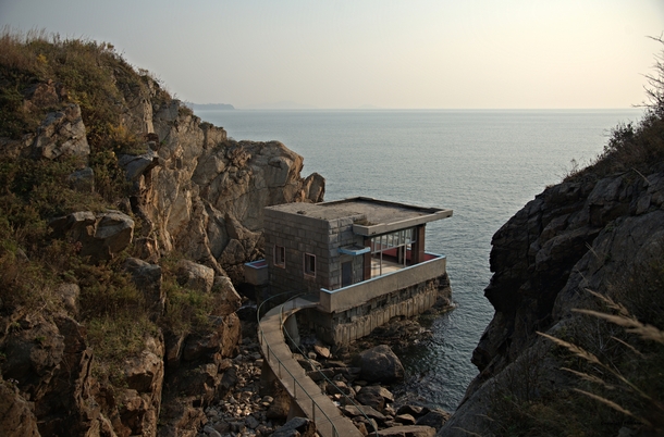 A strangely idyllic North Korean lookout point building on the shore near Rajin  photo by Frhtau
