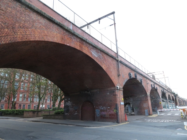 A stretch of Elevated Railway Along the Southern Edge of the Centre of Manchester England 