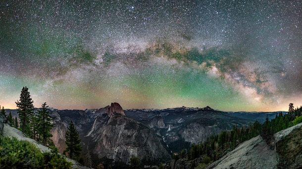 A stunning view of the Yosemite Valley from above during the new Moon 