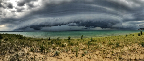A unique look at a severe storm front moving in on the Sleeping Bear Dunes National Lakeshore MI  OC