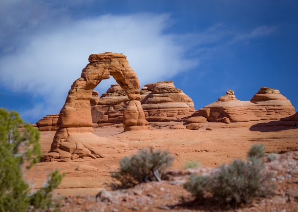 A unique view of Delicate Arch in Arches National Park Utah