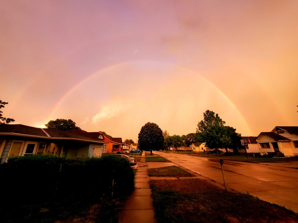 A vibrant double rainbow after this evenings storm in south central Nebraska