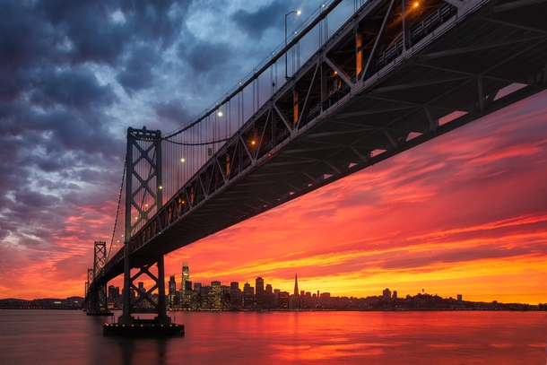 A vibrant sunset over the San Francisco Bay