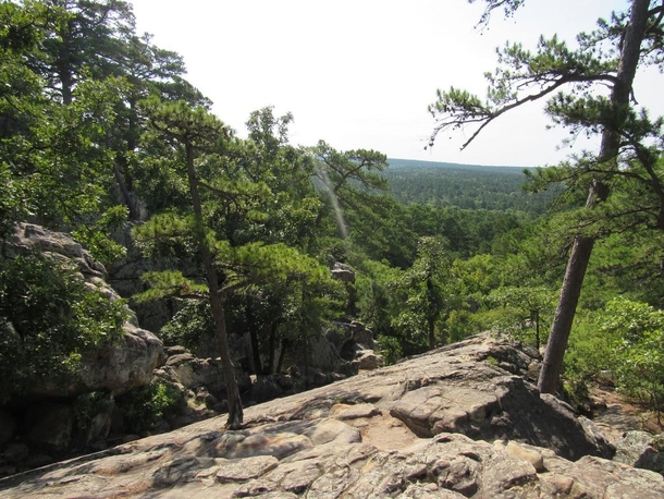 A view from the top of a cliff Robbers Cave State Park in Oklahoma 