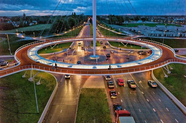 A view of the Hovenring the only suspended bicycle roundabout of its kind Leave it to the Dutch