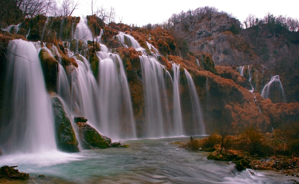 A waterfall in Plitvice Lakes National Park Croatia by NatalyL on Wikimedia Commons 