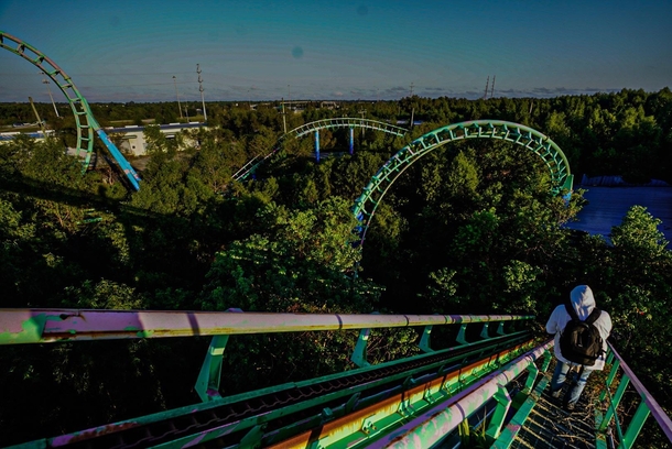 Abandoned amusement park hit by hurricane Katrina left to be used for movies an to decay away 