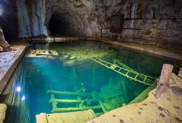 Abandoned and flooded mine in Ural Mountains 
