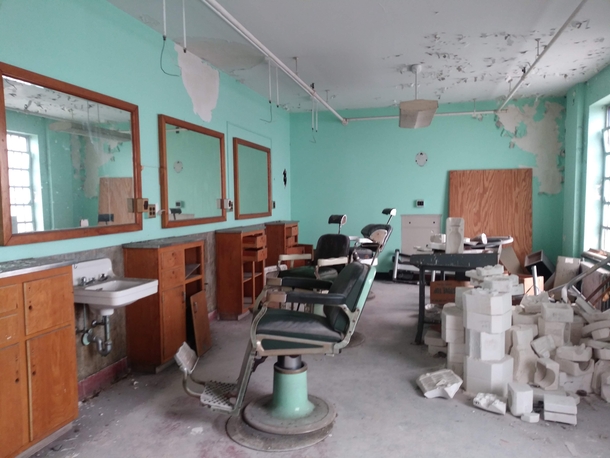 Abandoned barber shop in a former male mental institution