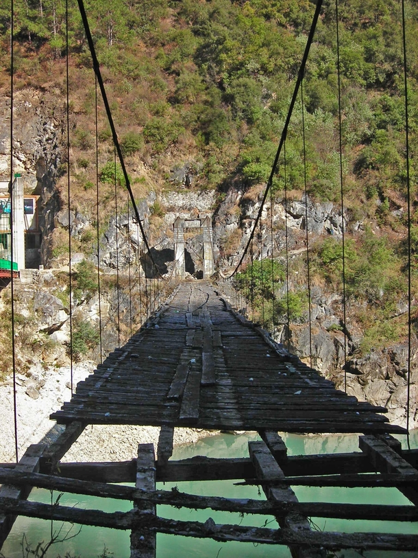 Abandoned bridge over the Salween River Yunnan China 