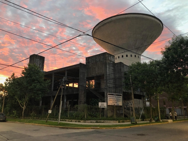 Abandoned building next to water tower - Argentina