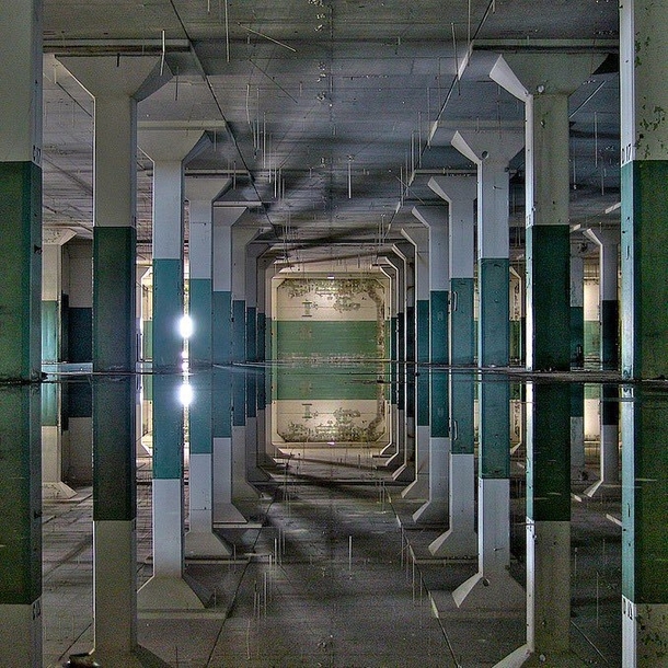 Abandoned building that flooded creating a surreal image