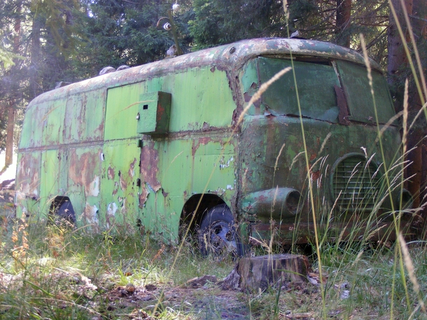 Abandoned bus in Bulgarian forest 
