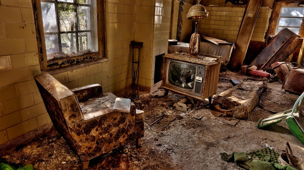 Abandoned chair and TV at Forest Haven childrens asylum in Laurel MD The asylum closed in  following numerous law suits photo by Darryl Moran 