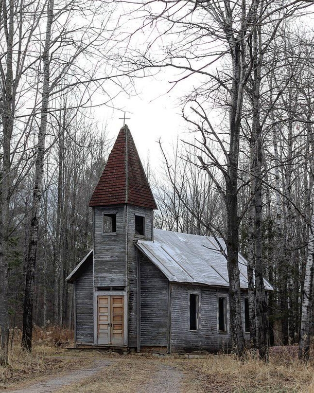 Abandoned Church in the Woods in the Midwest 