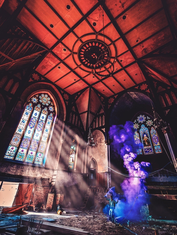 Abandoned church in West Philly with smoke bomb added for a little razzle dazzle