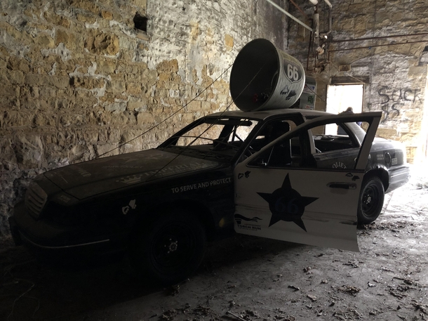 Abandoned dirt oval race car at the Old Joliet Prison Joliet IL
