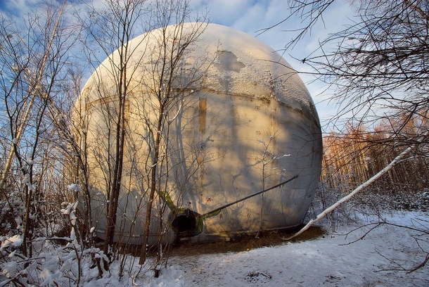 Abandoned Fiberglass Ball about  meters in diameter in The Russian Forest