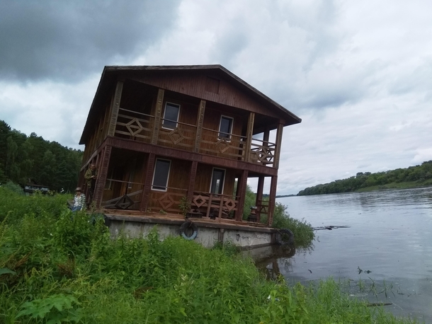 Abandoned Floating House on Oka river