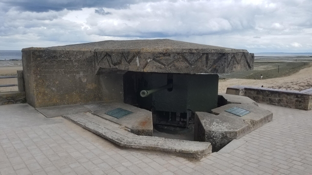 Abandoned German Pak and gun emplacement at Saint-Aubin-sur-Mer in Normandy