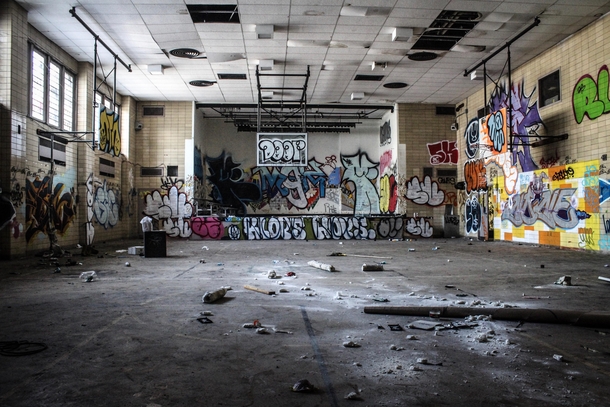 Abandoned gymnasium in an adolescent detention center in New York City