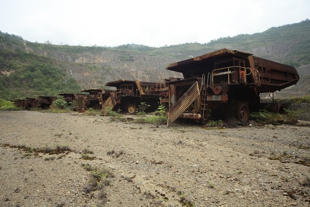 Abandoned Haul Trucks at Bougainville Mine in PNG