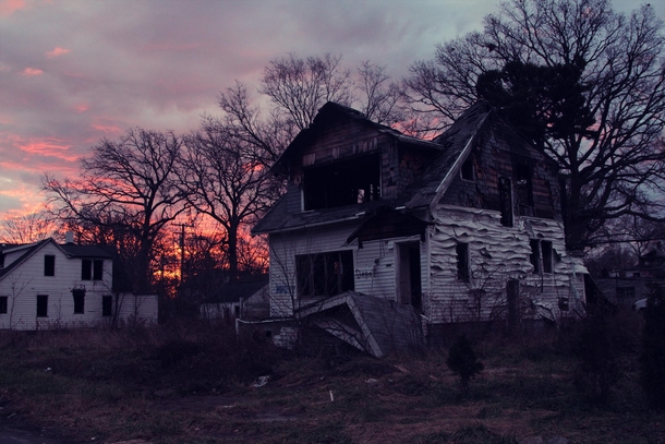 Abandoned house at dawn Detroit Michigan 