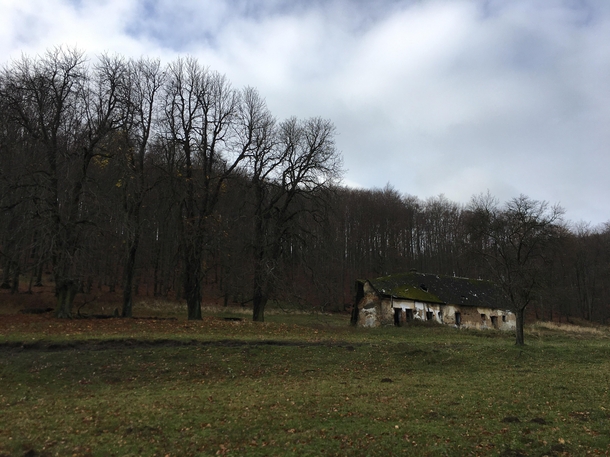 Abandoned house on a meadow in Mal Karpaty hills Slovakia