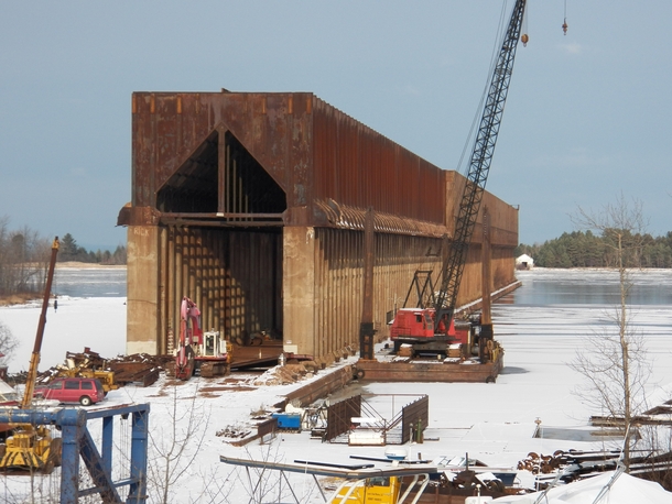 Abandoned iron ore dock being dismantled Superior Wisconsin 