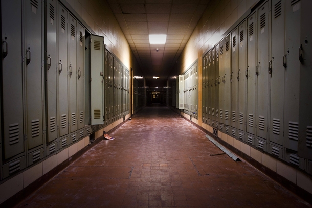Abandoned lockers in a hallway UK 