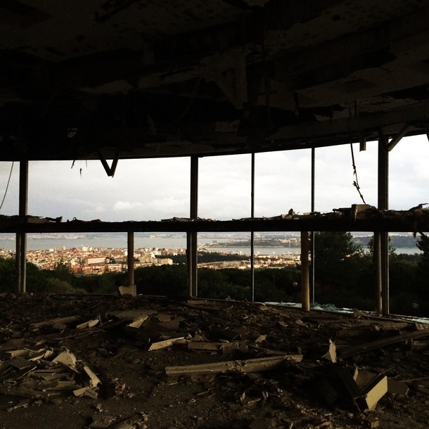 Abandoned panoramic restaurant in Lisbon Portugal 