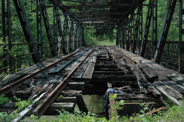 Abandoned railroad bridge outside Pittsburgh PA  by unknown
