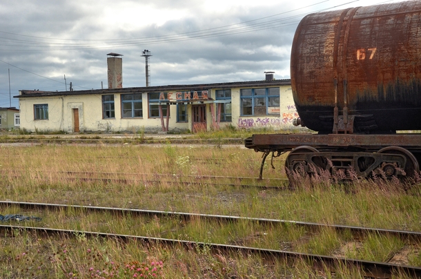 Abandoned railway station GULag Lesnaya in the middle of the Russian taiga 