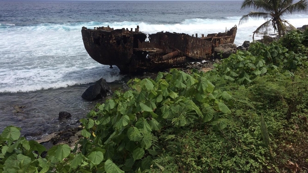 Abandoned ship in Amouli Village Tutuila island American Samoa