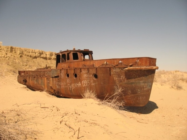 Abandoned ship in what used to be the Aral Sea 