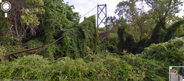 Abandoned Sidaway Ave foot bridge Cleveland OH Planks of the bridge were burned during Cleveland Hough riots in mid  and has remained unused since x X-post RAbandoned
