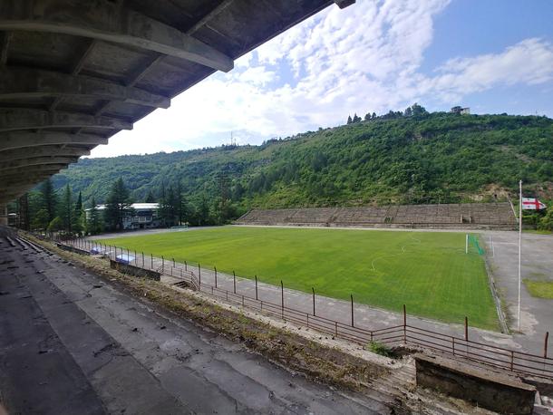 Abandoned stadium in Chiatura Georgia The pitch is still in use