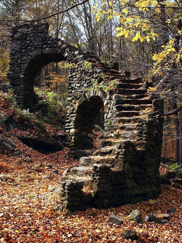 Abandoned stairway in the woods