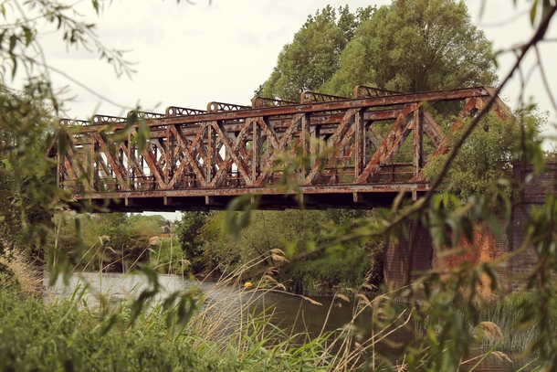 Abandoned Stannals railway bridge in Stratford-upon-Avon England - part of the Honeybourne Line a single track railway built in  by the Oxford Worcester and Wolverhampton Railway and closed in 