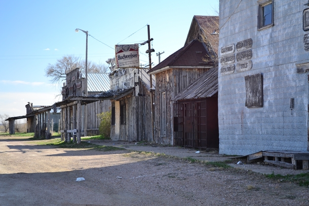 Abandoned street front on Pine Ridge Indian Reservation South Dakota    