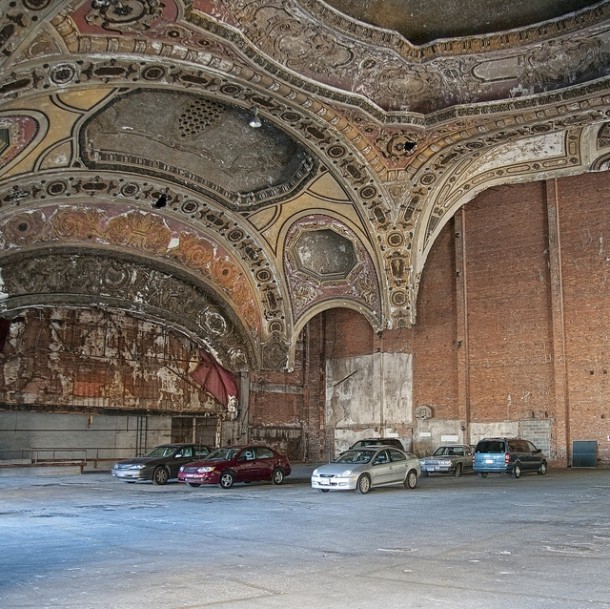 Abandoned theatre in Detroit now a parking garage 