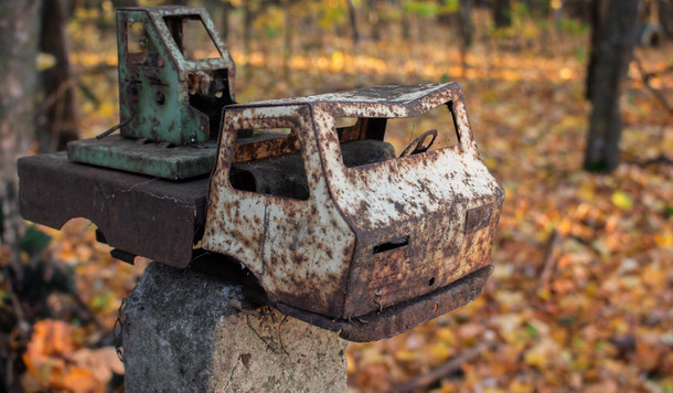 Abandoned toy truck found outside a children school in Chernobyl