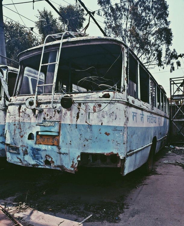 Abandoned Trolley bus in KathmanduNepal the writing on the side says I am the future from Twitter
