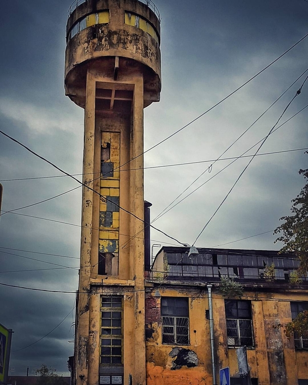 Abandoned Water Tower of Red Nailer plant in Saint Petersburg  a masterpiece of Soviet constructivism