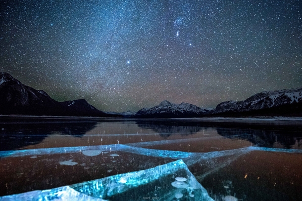 Abraham Lakes Crystal Clear Ice at Night 