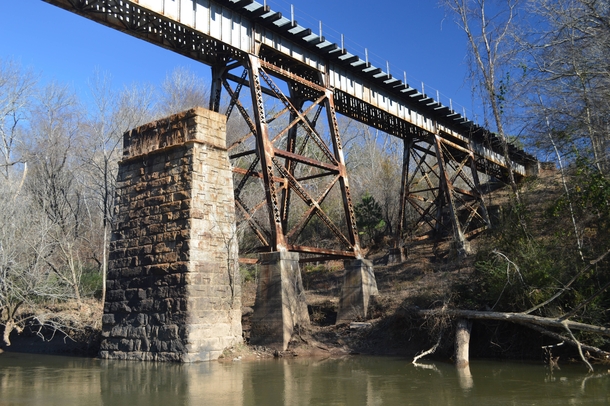 Active RR Bridge Over Yellow River Old Bridge Supports Still Below Covington GA - CSX - 