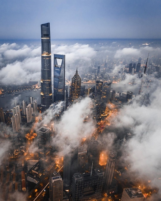 Aerial of Lujiazui Financial District in Shanghai