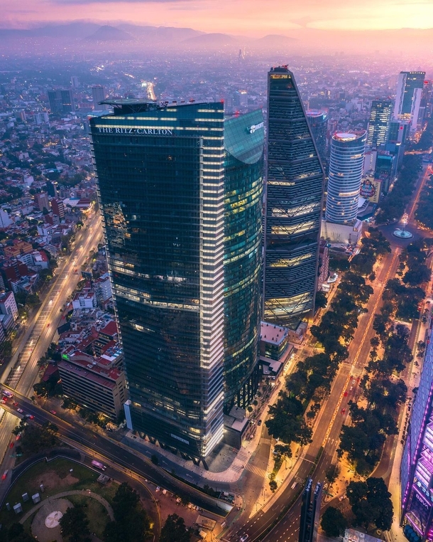 Aerial of skyscrapers in the center of Mexico City