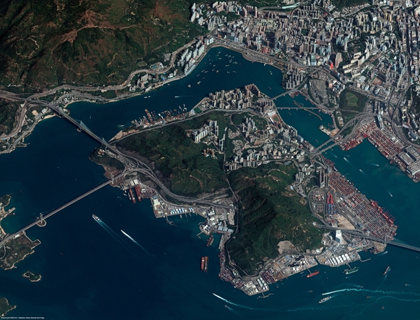 Aerial photo of the Tsing Yi Island of Hong Kong China 